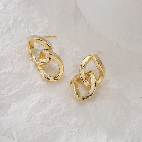 Geometrische Interlock Glied Ohrringe 18K Vergoldetes Kupfer Mit 925 Sterling Silber Ohrstecker Minimalistische Mode Damen