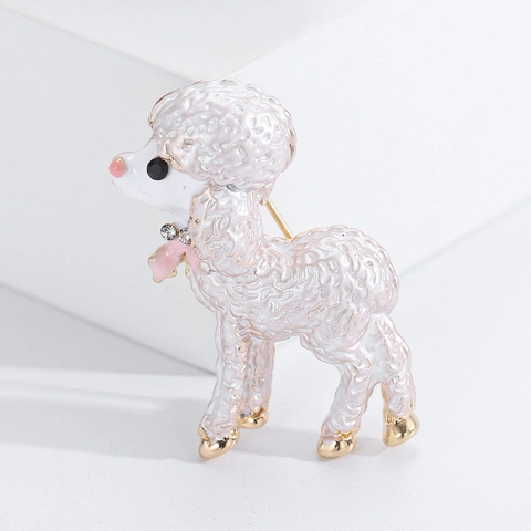 Creative Cute Enamel Poodle Brooch Pin For Women Alloy Animal Dog Rhinestone Breastpin Fashion Jewelry Clothing Accessory Gift