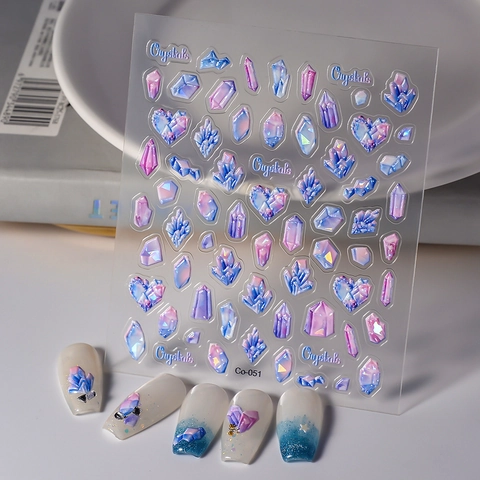 Adesivi Per Unghie In Rilievo 3D Forme Cuore Cristallo Prisma Sfumato Aurora 5D Goffrato Autoadesivo Decorazione Manicure