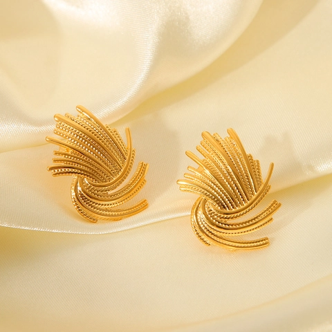 Pendientes De Botón Rayo Fuegos Artificiales Acero Inoxidable Remolino Texturizado Geométrico Chapado Oro 18K Joyas De Moda Para Mujer Accesorios
