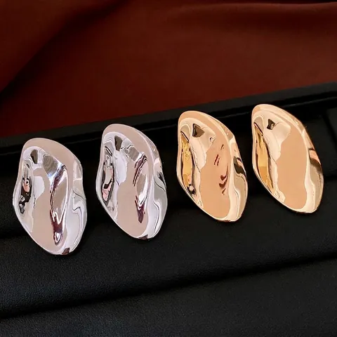 Pendientes De Botón Con Forma Orgánica Irregular Aleación Pulida Con Poste De Plata Joyería Retro Minimalista Para Mujer