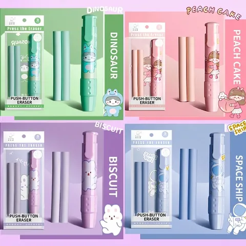 Retractable Mechanical Eraser Pen Style Refillable Cartoon Print Low Debris School Office Stationery For Students