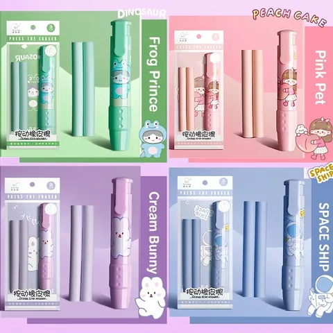 Retractable Mechanical Eraser Pen Style Refillable Cartoon Print Low Debris School Office Stationery For Students