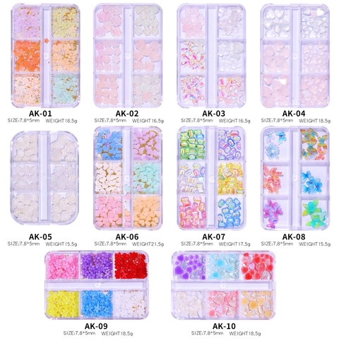 3D Nail Art Charms Mixed Resin Flowers Heart Bowknot Photosensitive Color Changing Holographic Aurora Decoration