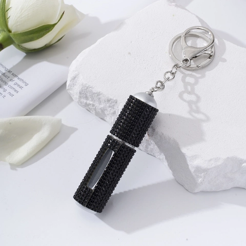 Rhinestone Portable Perfume Atomizer Refillable Spray Bottle Keychain Metal Shiny Mini Travel Accessory For Women