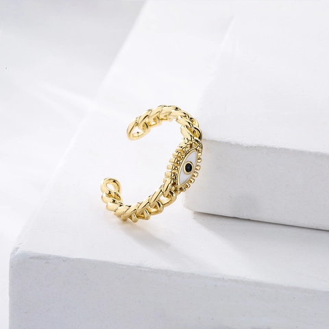 Evil Eye Verstellbarer Offener Ring Kupfer 18K Vergoldet Emaille Zirkon Geometrischer Böhmischer Schmuck Für Frauen