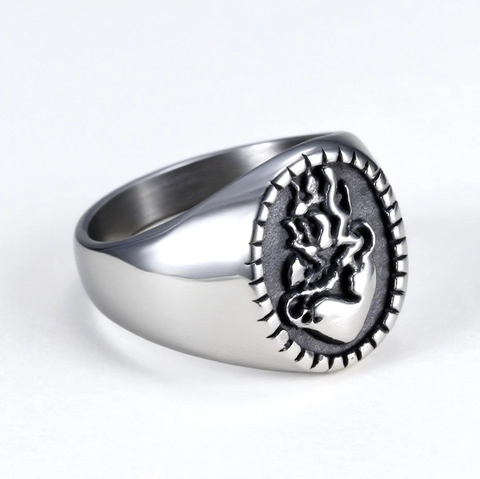 Gothic Sacred Heart Ring Stainless Steel Punk Retro Fire Heart Angel Relief Signet Rings For Men Women Fashion Jewelry