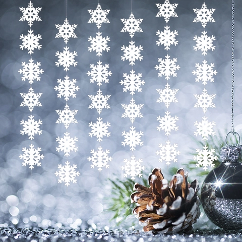 Christmas Snowflake Hanging Garland Pearlescent Paper Ornaments For Tree Wall Party Home Decor White Festive