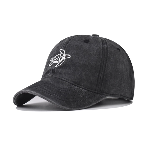 Casquette De Baseball En Coton Lavé Avec Broderie Tortue De Mer Style Vintage Délavé Chapeau De Soleil Réglable Unisexe