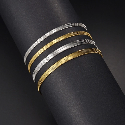 Pulsera De Cadena De Serpiente Plana Acero Inoxidable 304 Minimalista Joyería Unisex
