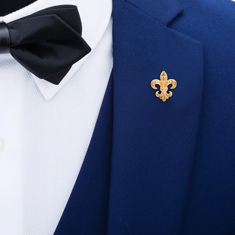 Goldene Fleur-de-lis Reversnadel Für Herren Damen Kupfer Strass Brosche Pin Anzug Zubehör Formal Hochzeit Elegant Schmuck