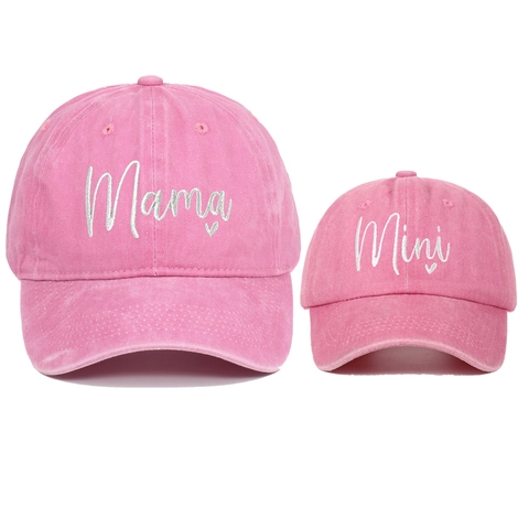 Washed Cotton Baseball Cap Retro Vintage Embroidery Mama Mini Parent-Child Matching Hat Sun Protection Adjustable For Women Kids