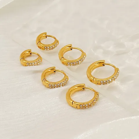 Edelstahl Huggie Hoop Ohrringe 18K Vergoldet Geometrischer Kreis Eingelegter Strass Modeschmuck Für Frauen