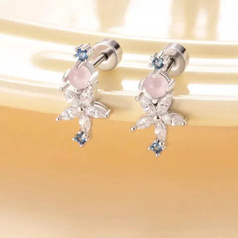 Bloem Helix Piercing Stud Oorbel Met Titaniumstalen Oorsteker Zirkonia Ingelegd Schroefsluiting Zoete Stijl Sieraden Voor Dames