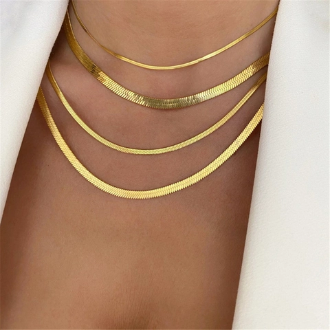 Collana Minimalista in Acciaio Inossidabile a Catena Piatta Herringbone per Donna Uomo Catena a Lama Placcata Oro Argento Gioielli