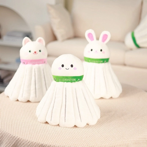 Creative Shuttlecock Shaped Plush Doll Cat Rabbit Smiley Face Badminton Mascot Soft Polyester Stuffed Toy Sports Gift