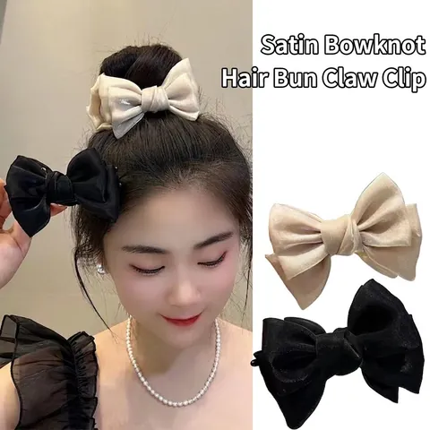 Pinza Para El Cabello Con Lazo De Satén Elegante Accesorio Grande Para Moño Para Mujeres Niñas Estilo Francés Color Sólido