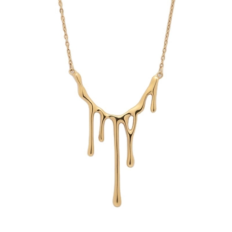 925 Sterling Silver Pendant Necklace Liquid Lava Drip Design Flowing Water Drop Polished Minimalist Punk Sweater Chain For Women