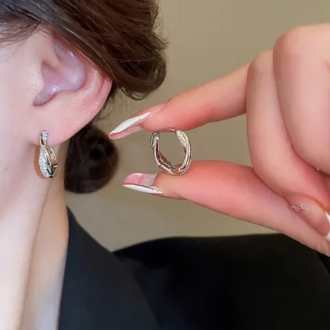 Gedraaide Dubbele Cirkel Hoop Oorbellen Voor Dames Met Zirkoon En 925 Sterling Zilveren Oorsteker Luxe Sieraden