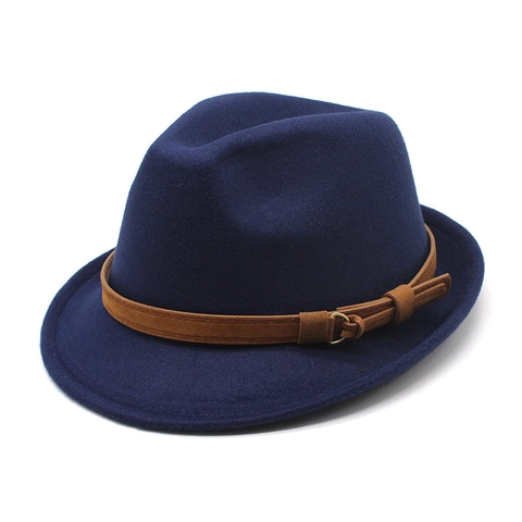 Classic Fedora Hat Wool Felt Wide Brim Jazz Cap With Leather Band Metal Buckle Vintage British Style For Men Women