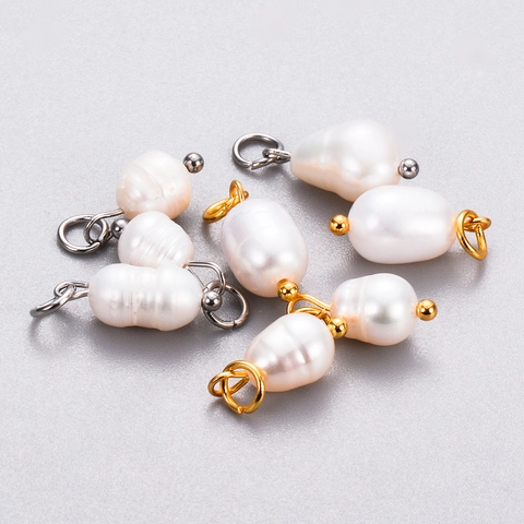 Natural Freshwater Pearl Pendant Stainless Steel Irregular Baroque Charms For DIY Jewelry Making Earrings Necklace
