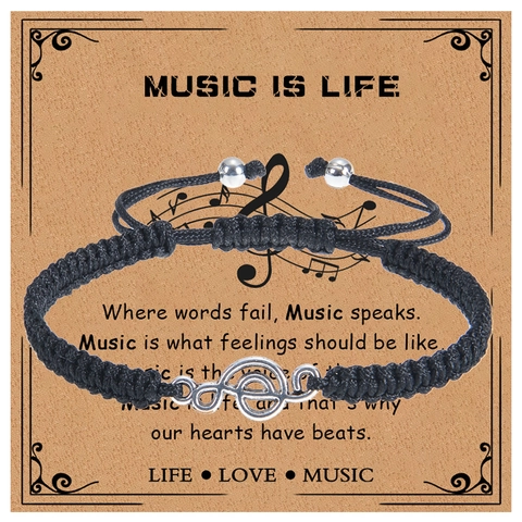 Music Note Bracelet Adjustable Woven Rope Natural Stone Treble Clef Charm Musical Jewelry Gift For Music Lovers