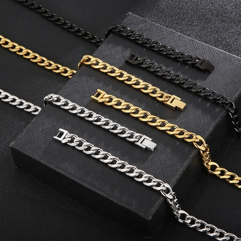 Collar Pulsera De Cadena De Eslabones Cubanos Para Hombre Acero Inoxidable 316L Pulido Hip Hop Punk Joyería