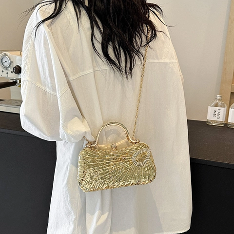 Fashion Sequined Rhinestone Evening Clutch Bag For Women Wedding Party Elegant Sparkly Handheld Shoulder Bag With Chain Strap