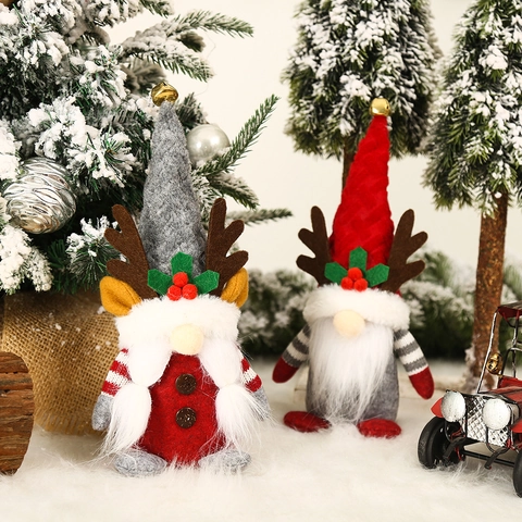 Noorse Kerstkabouter Pluche Poppen Rendier Gezichtloze Oude Man Rudolph Ornament Met Geweien En Bel Tafelblad Kerstdecor