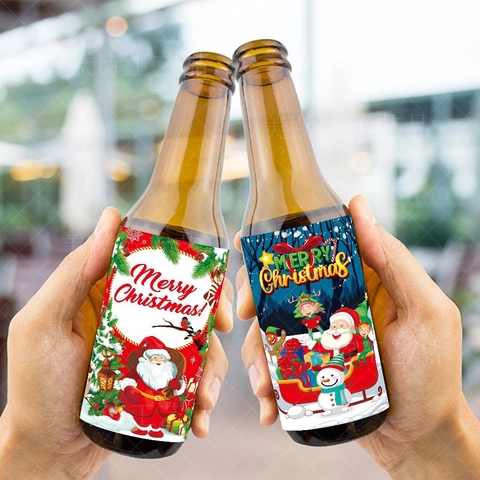 Christmas Wine Bottle Stickers Decorative Labels Cartoon Santa Snowman Reindeer Party Drink Bottle Decorations Self Adhesive Paper