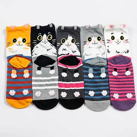 Women's Cute Cartoon Cat Dog Animal Cotton Blend Mid Tube Socks Fun Novelty Casual Daily Socks Gift