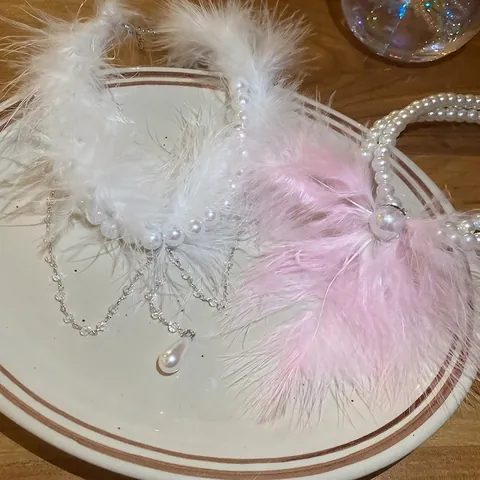 Elegante Doppellagige Glasperlen Halskette Mit Feder Schmetterling Quaste Süßer Modeschmuck Für Damen