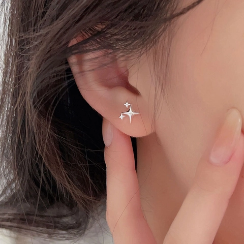Geometric Star Stud Earrings With 925 Sterling Silver Earring Post Minimalist Four Pointed Design Jewelry For Women