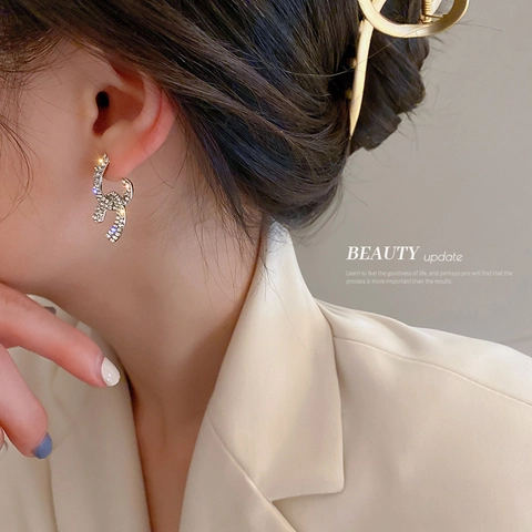 Interlocking Cross Stud Earrings With Silver Earring Post Alloy Rhinestone Elegant Chic Jewelry For Women