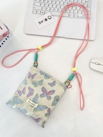 Piccola Borsa A Tracolla Per Cellulare Jacquard Con Farfalle E Fiori Tracolla Regolabile Borsetta A Spalla Dolce Per Donna