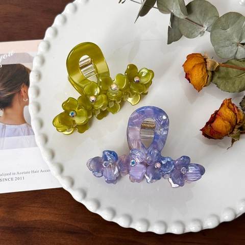 Azetat Blumen Haarklammer Eleganter Strass Shark Clip Mittlerer Haarschmuck Für Frauen Updo Styling