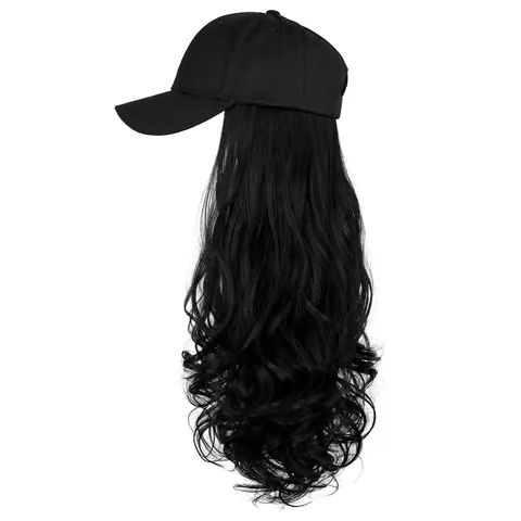 Casquette De Baseball Intégrée Avec Perruque Longue Ondulée Fibre Synthétique Haute Température Pour Femmes Mode