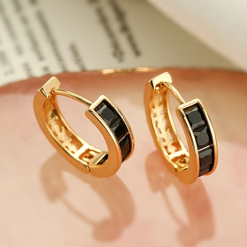 Copper 18K Gold Plated Geometric Hoop Earrings With Zircon Minimalist Vintage Style Fashion Jewelry For Women