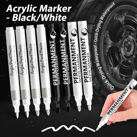 Acrylic Paint Markers Waterproof Permanent White Black Highlighter Pens For DIY Rock Wood Ceramic Glass Tire Painting