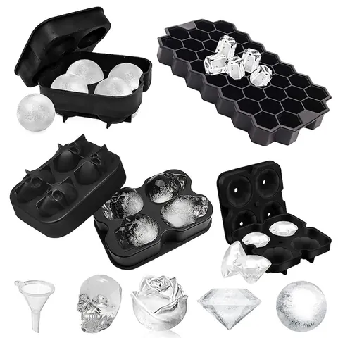 Stampi Per Cubetti Di Ghiaccio In Silicone Quadrati Sfere Teschi Diamanti Forme Flessibili Vassoi A Rilascio Facile Per Drink