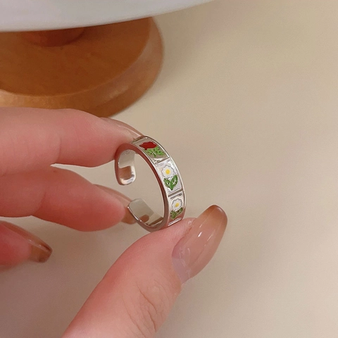 Anello Floreale In Smalto Argento Sterling 925 Regolabile Rosa E Margherita Gioielli Floreali Stile Dolce Coreano