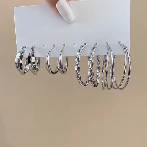 Pendientes De Aro Minimalistas Para Mujer Joyería Geométrica Lisa Trenzada Cobre Con Poste De Plata Para El Día A Día