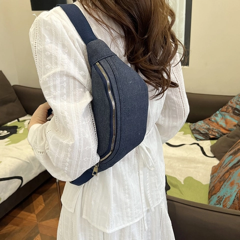 Zaino In Tela Denim Con Orecchie Di Orso Carine E Marsupio Donne Ragazze Viaggio Casual Borsa Di Moda Semplice Versatile