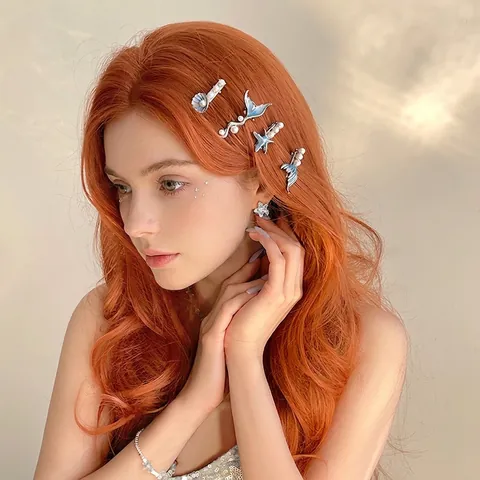 Pinza Para El Cabello Tema Océano Aleación Esmalte Cola De Pez Concha Estrella De Mar Con Perlas Artificiales Artificiales Clips Para Mujeres Niñas