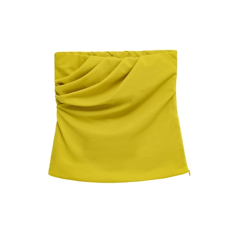 Women Sexy Ruched Bandeau Top Asymmetric Pleated Strapless Tube Top Backless Slim Fit Summer Clubwear Party Crop Top