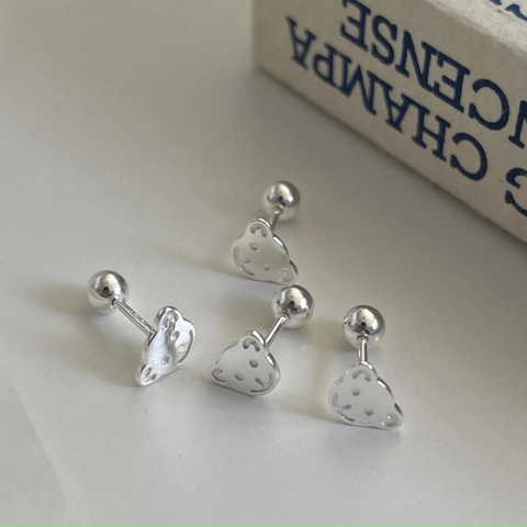 Orecchini A Lobo Orso In Argento Sterling 925 Con Chiusura A Vite Stile Coreano Minimalista Per Donna