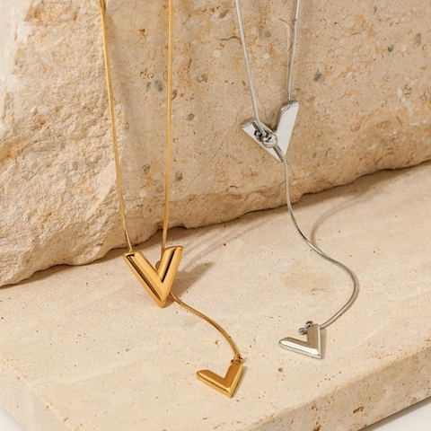 Minimalist V Shape Pendant Necklace Stainless Steel Snake Chain Y Style Elegant Jewelry For Women
