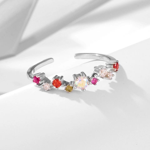 Anello Aperto in Argento Sterling 925 Con Strass Colorati per Donna Anello a Fascia Geometrico Regolabile Gioielli di Moda