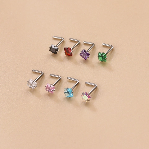 Piercing De Nariz Acero Inoxidable Circonita Cúbica Cuadrada Forma L Joyería Geométrica Simple Moda Corporal