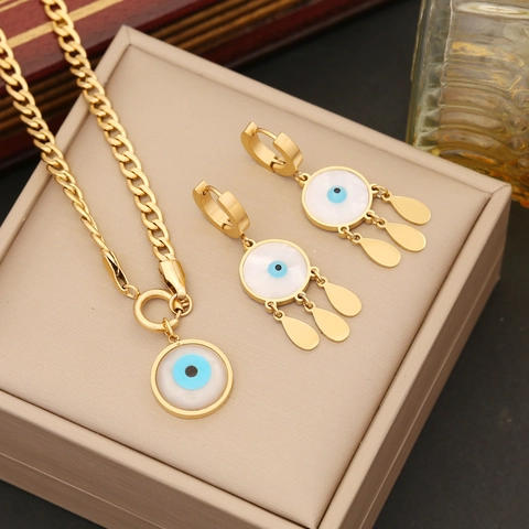 Evil Eye Halskette Armband Und Ohrringe Edelstahl Vergoldet Tropföl Persönlichkeit Boho Schmuck Für Frauen